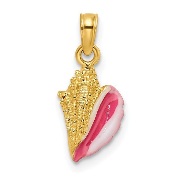 14k Yellow Gold Textured & Enamel Conch Shell Pendant